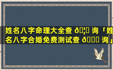 姓名八字命理大全查 🦊 询「姓名八字合婚免费测试查 🐘 询」